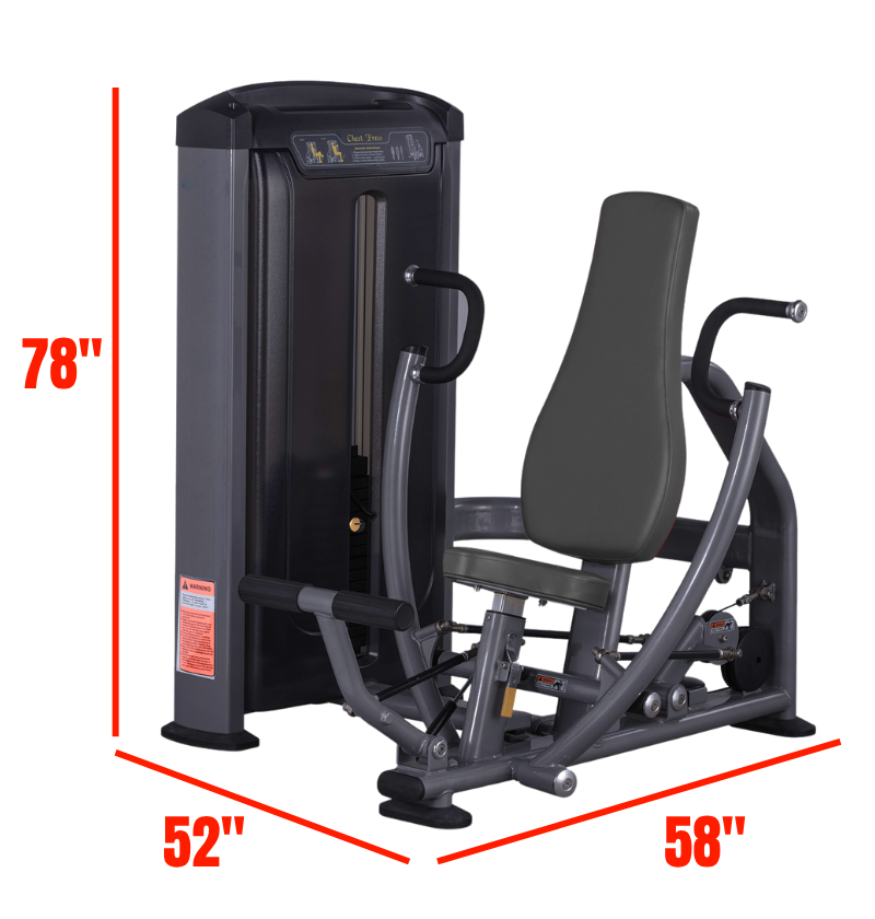 Chest Press machine with labeled dimensions