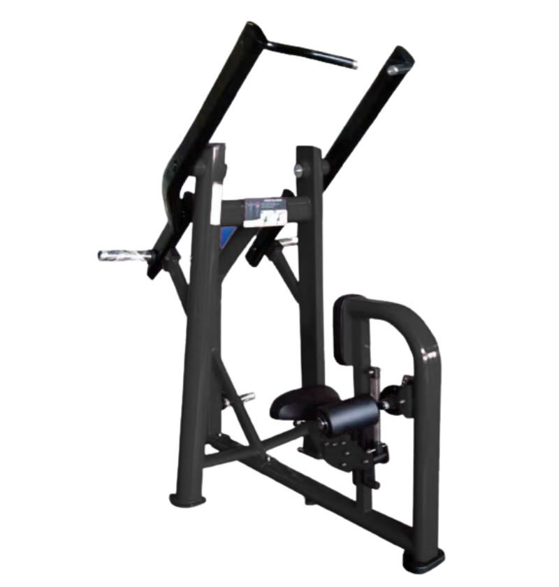 L6708 Plate Loaded Pulldown black workout machine displayed on a white background