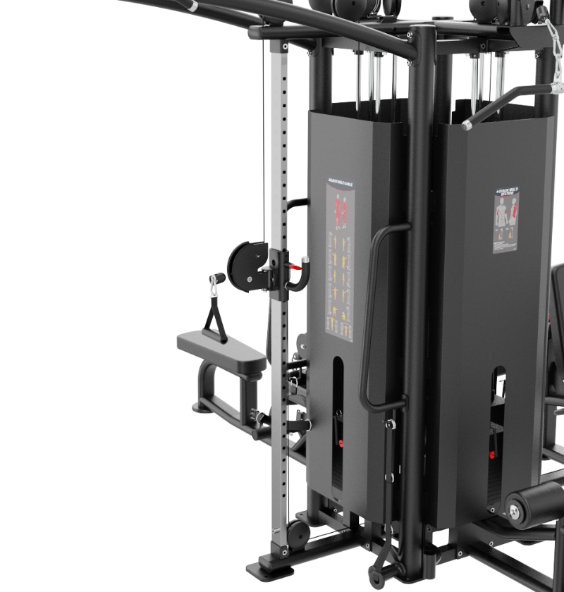 8 Stack Multi Station Black Gym Equipment Close Up Pulley System