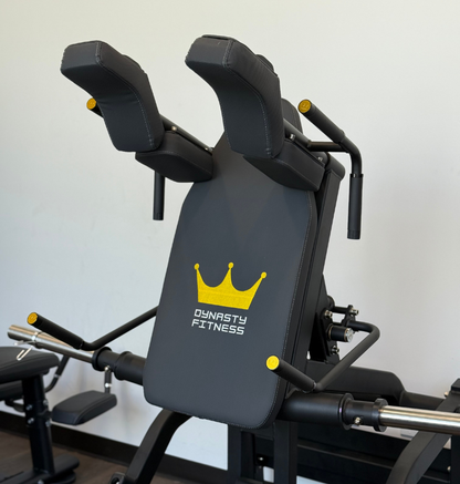 Up-close of the v squat machine pad on a showroom floor.
