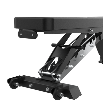 Quick adjustment back pad, easy mobility wheels, adjustable bench, gym equipment 