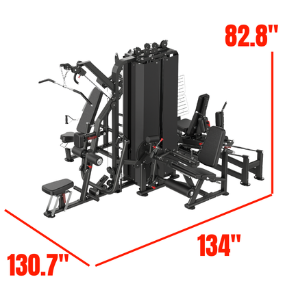 BS023 4 Stack multi station gym equipment labeled with dimensions