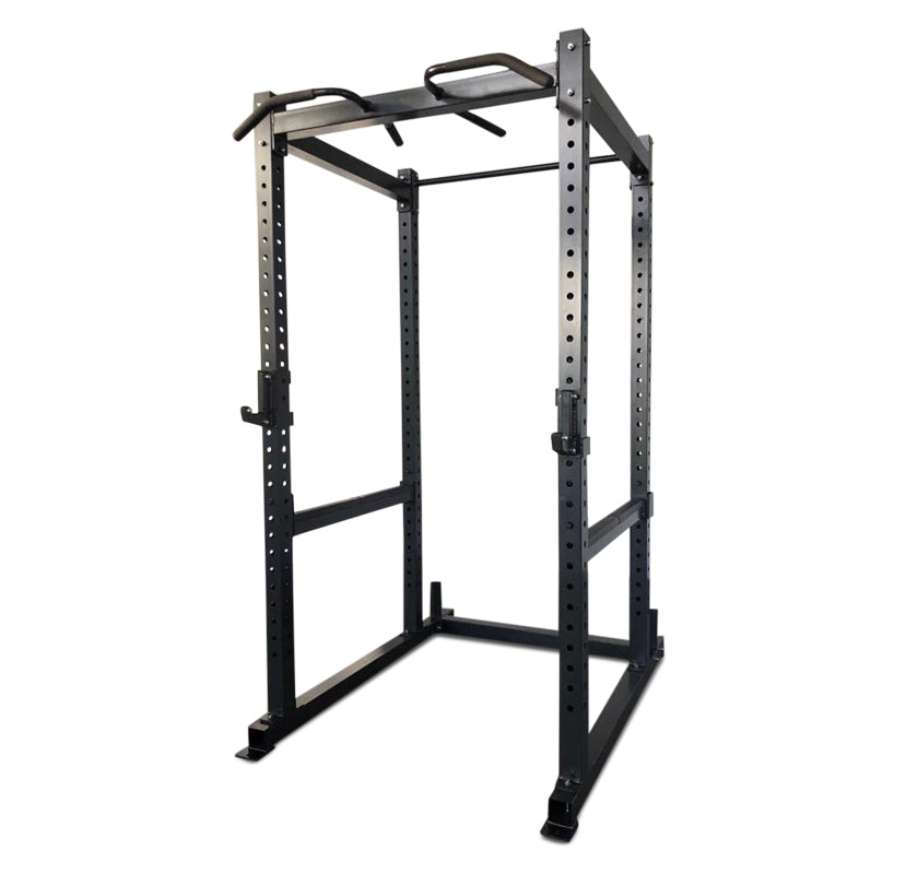 Black power rack on a white background