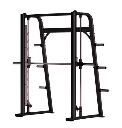 DR030 Smith Machine black plate loaded exercise machine displayed on white background
