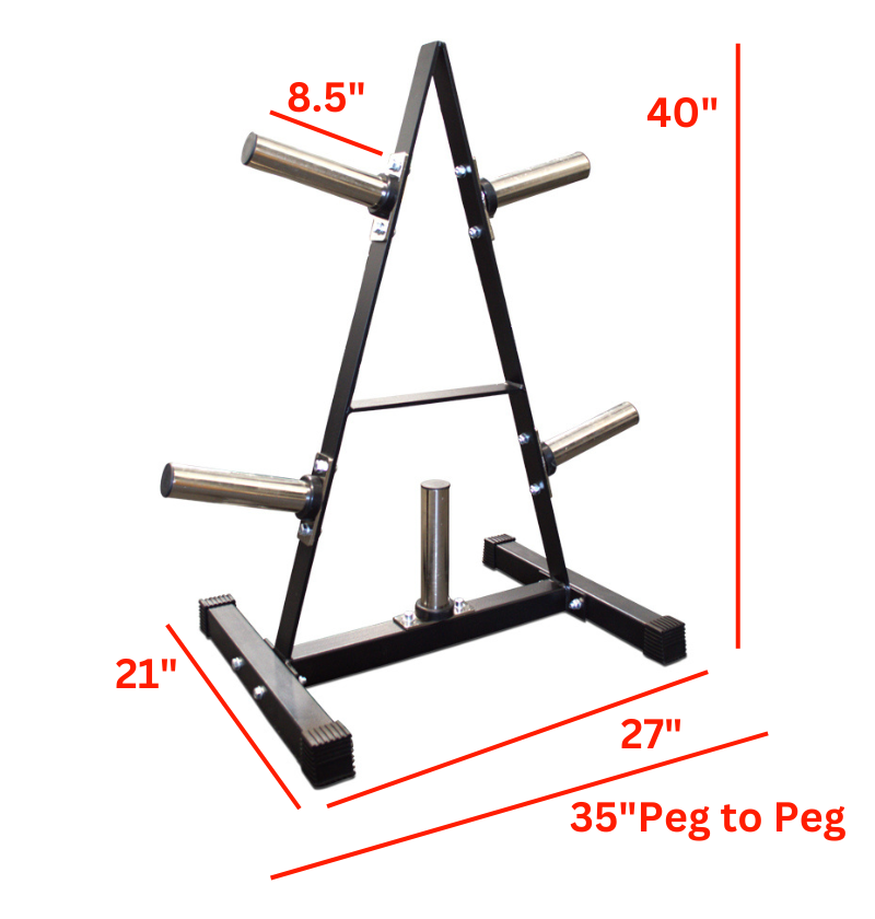A Frame Bumper Plate Tree with labeled dimensions 