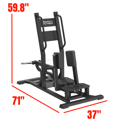 Standing Abductor Black Plate Loaded Gym Equipment Labeled with Dimensions 