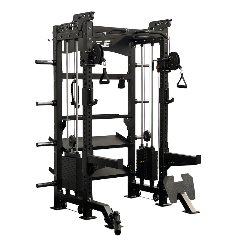 Black ETE Power Rack, an all-in-one half rack with a functional trainer for versatile strength training.