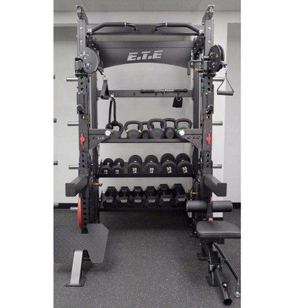 All in 1 Half Rack Functional Trainer with dumbbells in a gym setting