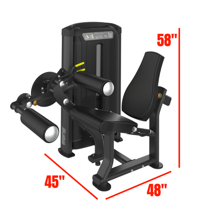 Seated Leg Curl labeled with dimensions 