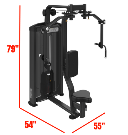 Pec fly rear delt machine with labeled dimensions 