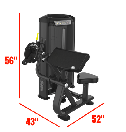 Bicep Triceps machine labeled with dimensions 