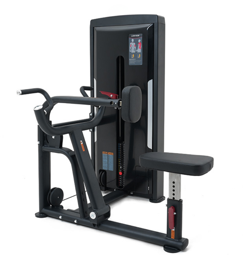 Seated Row Black Selectorized Gym Equipment Displayed on a White Background 