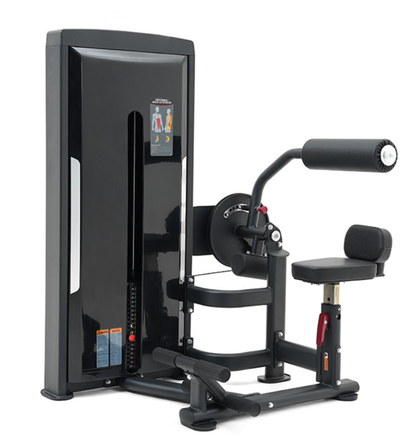 Abdominal Back Extension Black Selectorized Gym Equipment Displayed on a White Background 