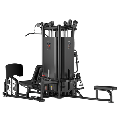 4 Stack Multi Station Black Gym Equipment Displayed on a White Background 