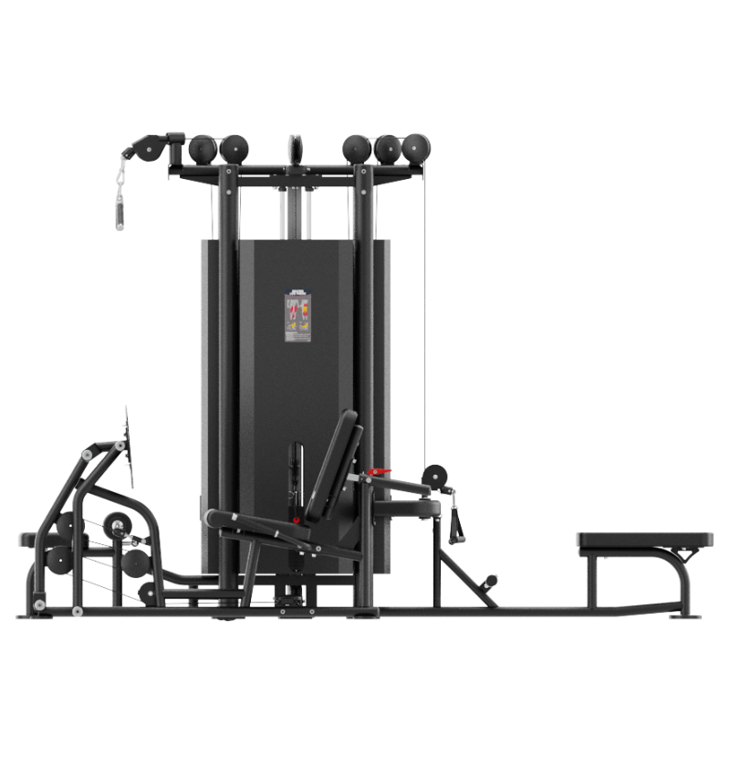 4 Stack Multi Station Black Gym Equipment Displayed on a White Background 
