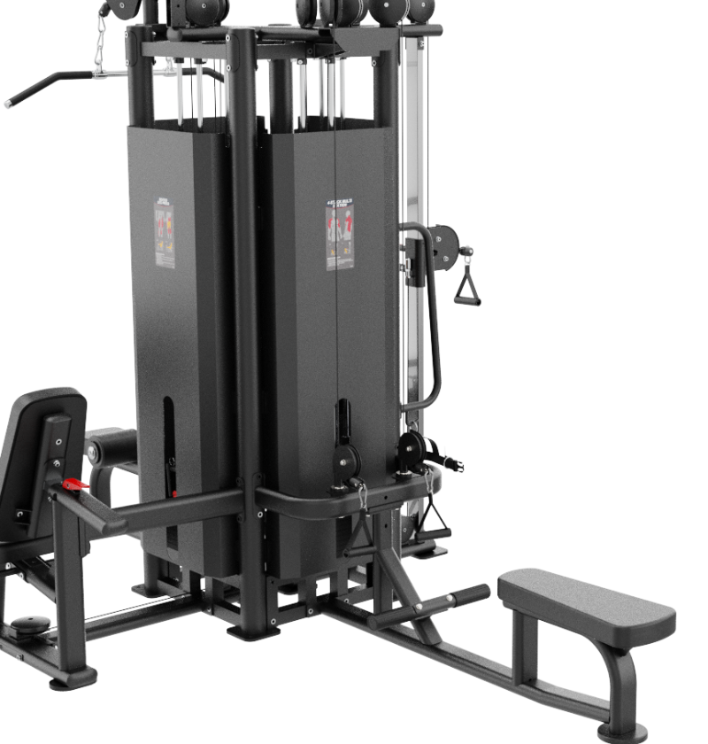 4 Stack Multi Station Black Gym Equipment Displayed on a White Background 