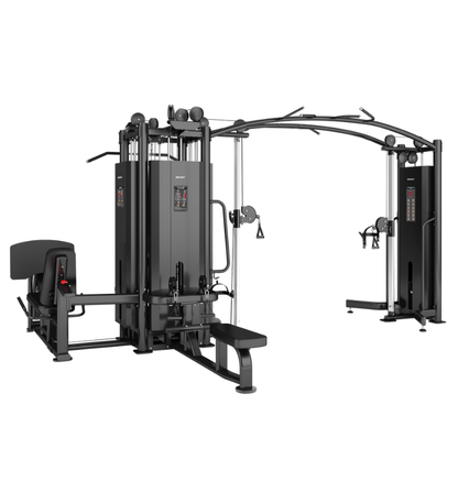 5 Stack Multi Station Black Gym Equipment Displayed on a White Background 