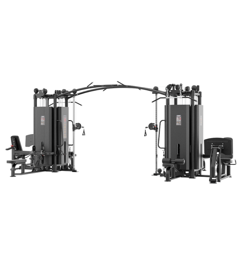 8 Stack Multi Station Black Gym Equipment Displayed on White Background 