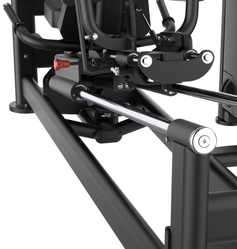 Leg Press Hack Squat Black Selectorized Exercise Machine Gym Equipment Close Up Guided Rails 
