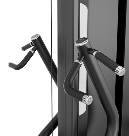 Multi Pulldown Row Black Selectorized Exercise Machine Gym Equipment Close Up of Handles 