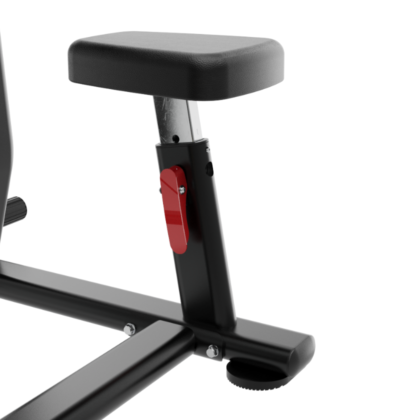 Bicep Triceps Black Selectorized Exercise Machine Close Up of Padded Seat 