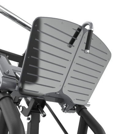 A close-up photo of the foot plate on the 45-degree linear leg press.