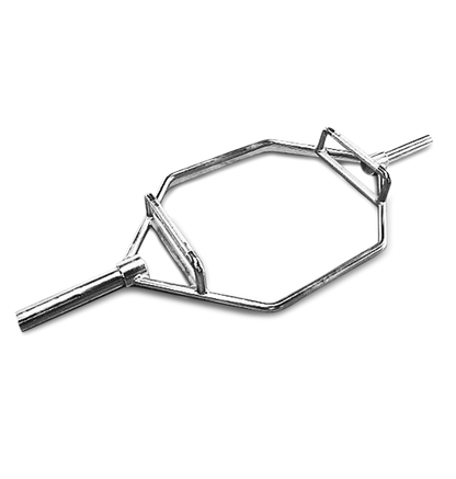 Hex bar with a handle, designed for weightlifting and strength training exercises.
