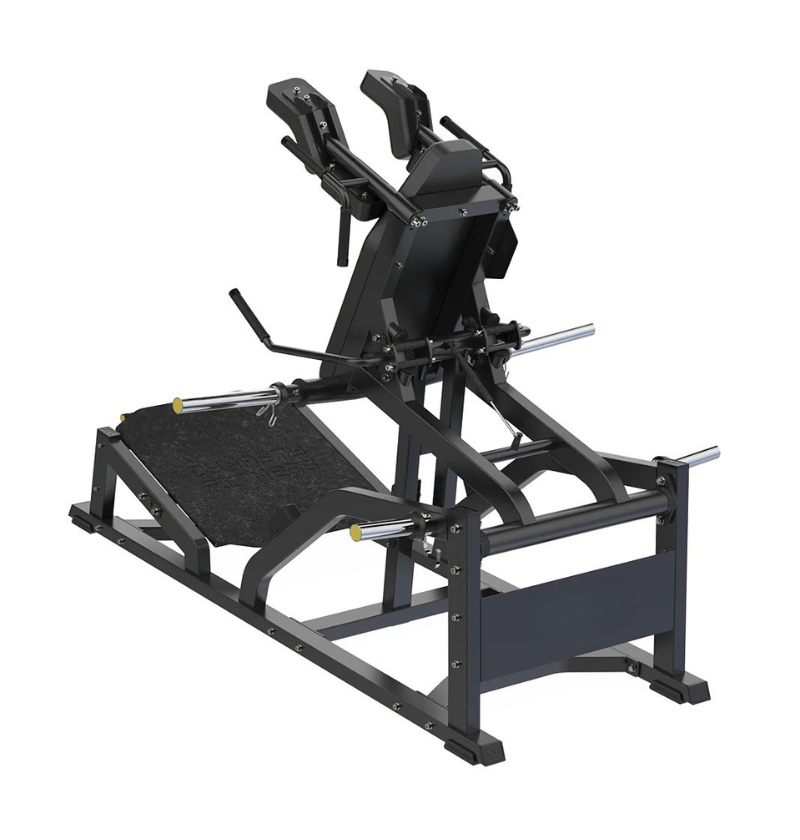 V Squat Black Plate Loaded Gym Equipment Displayed on a White Background 