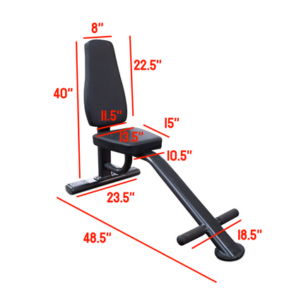 Triceps Seat with Footrest with labeled dimensions 