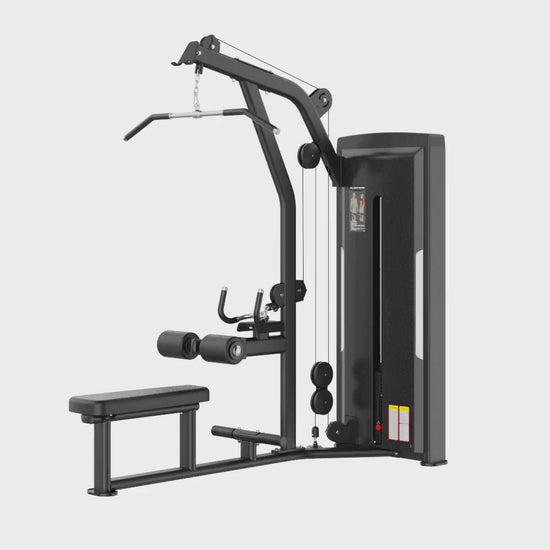 Lat Pulldown Seated Row Black Selectorized Gym Equipment Display Video 360