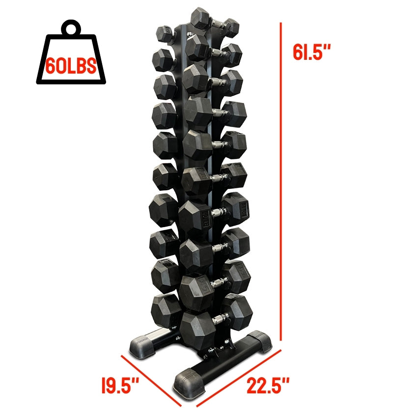 Vertical dumbbell rack with dimensions 