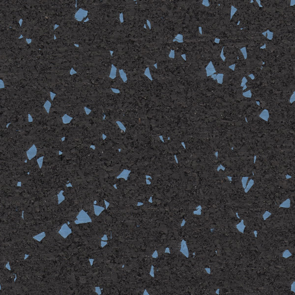 Black and blue tile floor featuring blue spots, designed as rolled flooring with a thickness of 5/16" or 3/8".