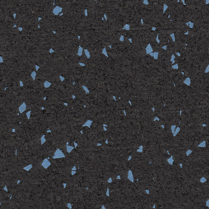 Black and blue tile floor featuring blue spots, designed as rolled flooring with a thickness of 5/16" or 3/8".