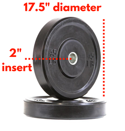 Black Rubber Bumper Plates with labeled measurements 