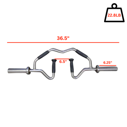Multi Grip Tricep Bar displayed with length measurements for precise usage and adjustments.