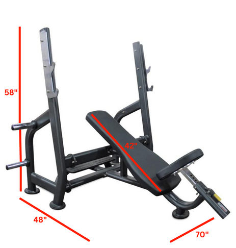 Incline Bench Press w/ Weight Holders labeled dimensions 