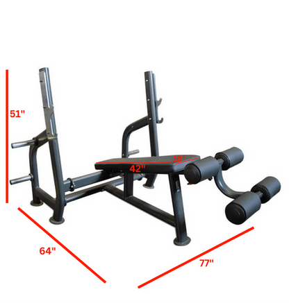 PL7326 Olympic Decline Bench Press w/Weight Holders dimensions 
