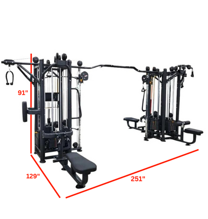 8 Station Multi Gym with labeled dimensions 