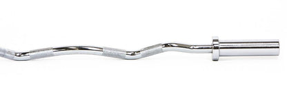 Curl bar with a long black bar and a metal handle, designed for strength training exercises.