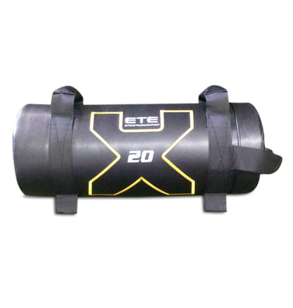 A 20 lb Power Bag displayed on a white background, showcasing its design and weight for fitness use.