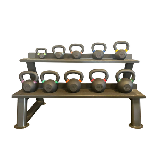 kettlebell set with rack on a white background