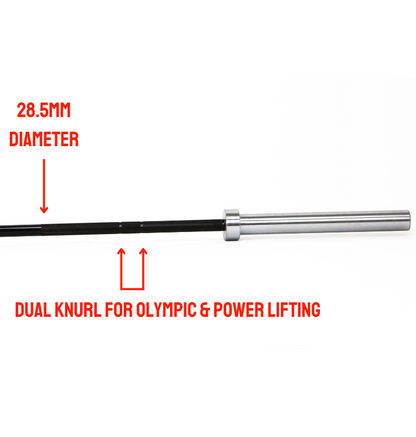 close up of Men's 20kg Barbell with labels 