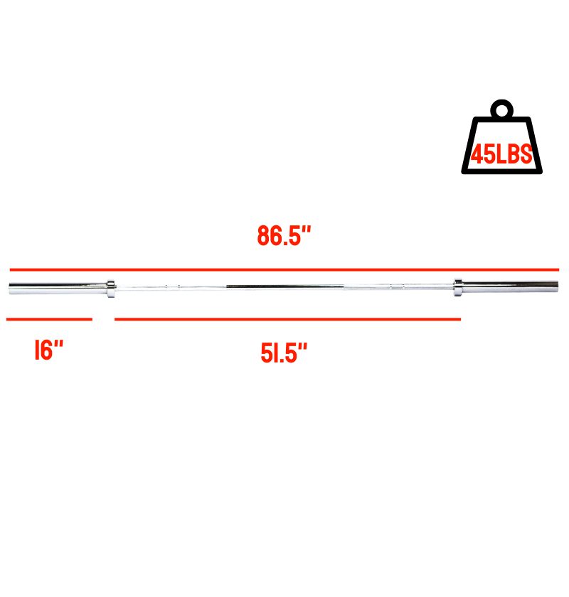 Basic 45lb Barbell with labeled measurements 