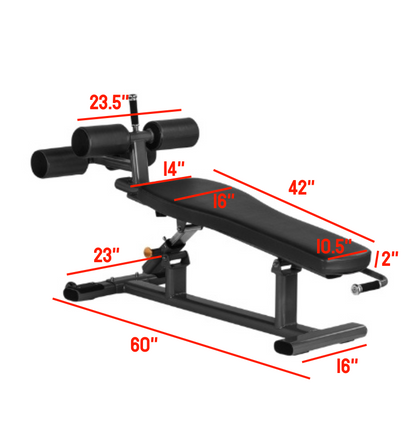 Adjustable Decline Bench with labeled dimensions 