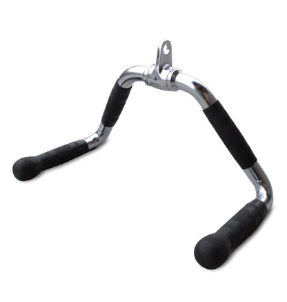  Multipurpose gym handlebar in black and chrome, equipped with two black grips for enhanced functionality.