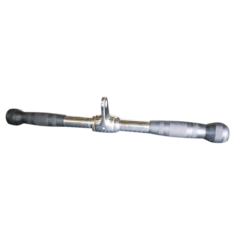 A metal rod with a handle, identified as a 19" Solid Straight Bar Attachment for gym workouts.