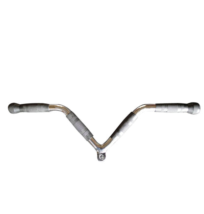 Single metal pipes forming a V shape for gym use, set against a clean white background.